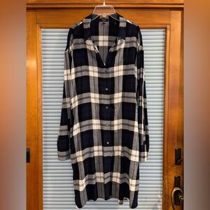 THEORY NEW W/Out TAG Navy Blue Plaid long sleeve button down shirt dress Size L
